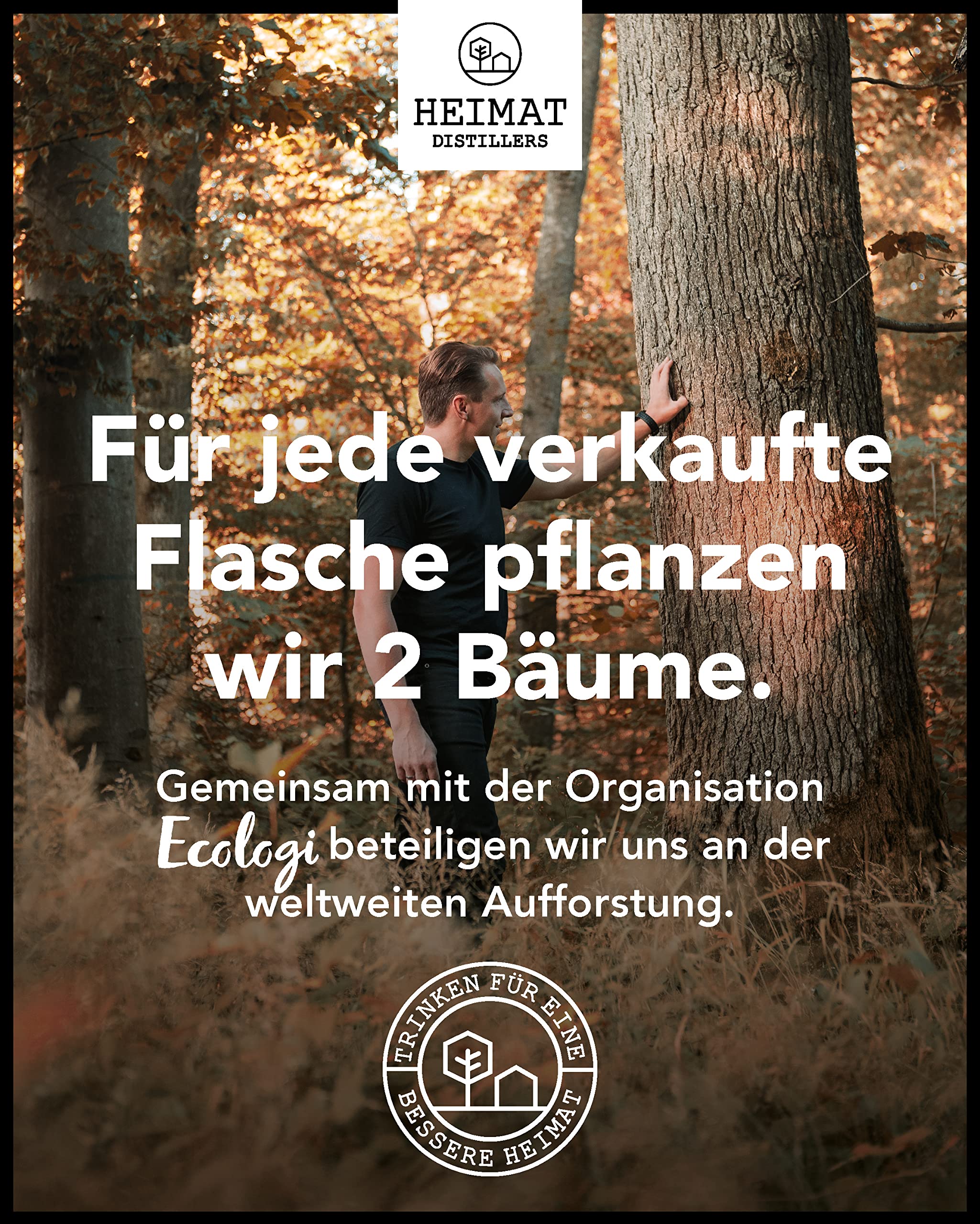 HEIMAT Dry Gin Miniatur (1x 50ml) zum Probieren mit 18 Botanicals wie Salbei, Thymian, Apfel, Lavendel, Ingwer aus der Heimat Destille, kleine Flasche Probiergröße Geschenk