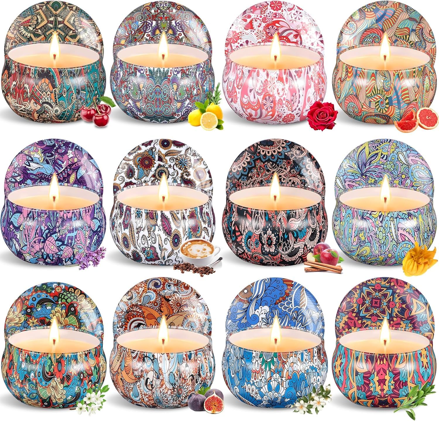 12 Pz Candele Profumate, Set Idee Regalo Donna Compleanno, Naturale Candela Profumata Cera di Soia per Festa Della Mamma, Regalo Maestre Fine Anno, Natale, Matrimonio, Doccia, Yoga