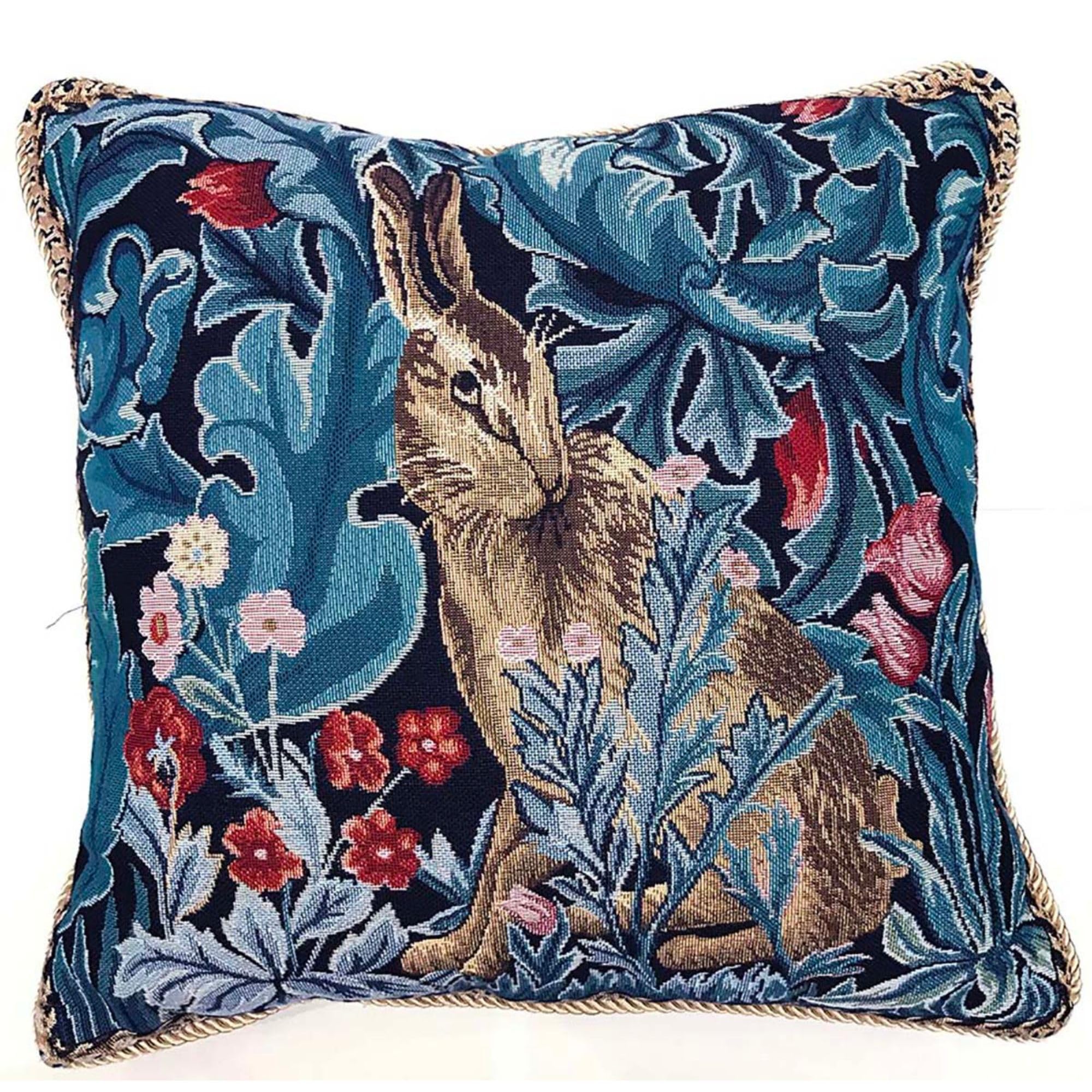 Signare Tapestry Cushion Cover 18 x18 inches 45cm x 45cm Decorative Sofa Cushions with Lion and Forest by William Morris (The Hare, Cushion Cover ONLY)
