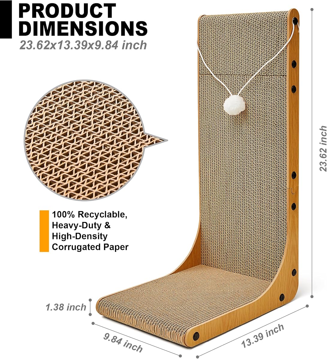 Conlun Cardboard Cat Scratcher, 25.6" L-Shaped Scratch Pad view 3