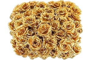Youeon 100 Pcs Artificial Gold Flower Rose Heads, 3.5in Silk Faux Gold...