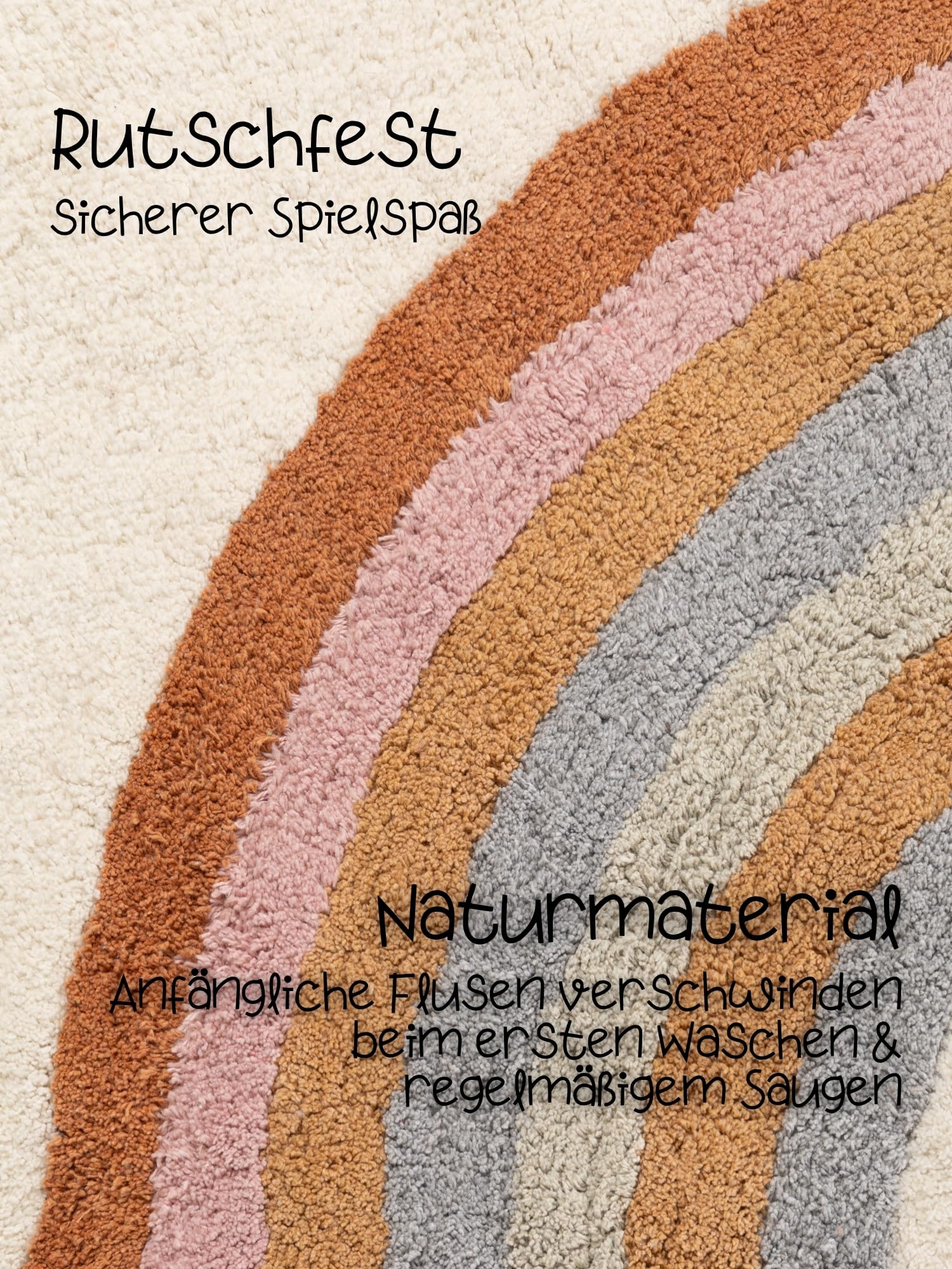 Hanse Home Kinderteppich Petite Melodie - Pflegeleichter Teppich Junge Mädchen, rutschfest&Waschbarer Formteppich Wolke Regenbogen, Kinderzimmer Weicher Spielteppich - Creme Multifarben, 140x200cm