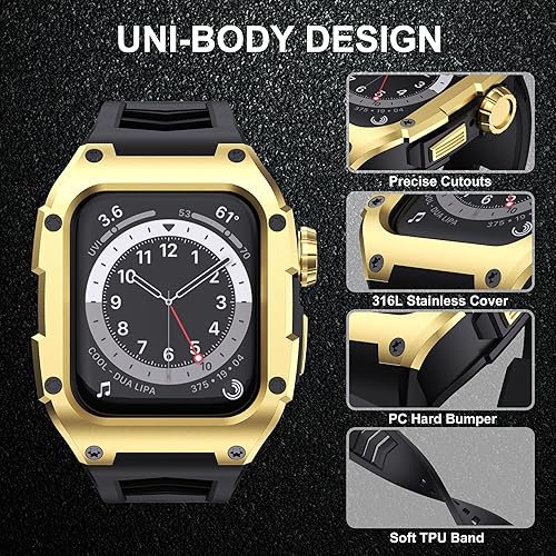 Miniatura 2 de GELISHI Correa compatible con Apple Watch Band de 1.772 pulgadas Series 9Series 8 7, carcasa resistente de metal inoxidable resistente con correa