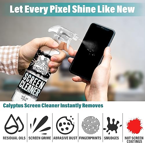 Miniatura 4 de Calyptus Kit de spray limpiador de pantalla  Botella rociadora de 16 onzas + (2X) Paño de limpieza de microfibra XL  Sin alcohol  Teléfono, laptop,
