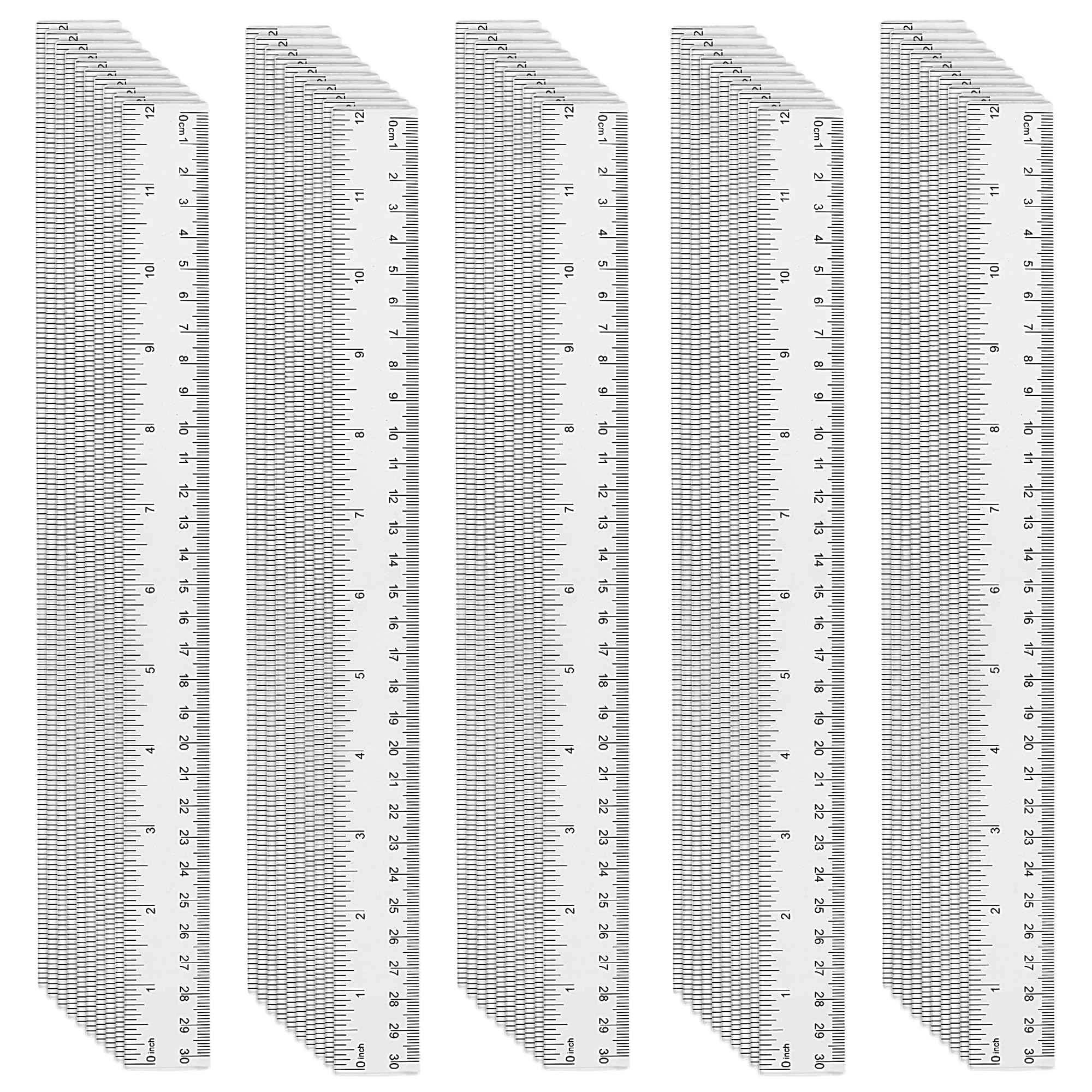 CHEUNGR 50 Pcs Plastic Ruler Set, 30 cm Transparent Ruler, 12 Inch Straight Measuring Tool for Office, Teachers, Home