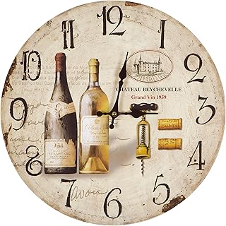 Yosemite Home Decor Circular Wooden Wall Clock, Brown MDF, Artwork Face, Black Text, Black Hands