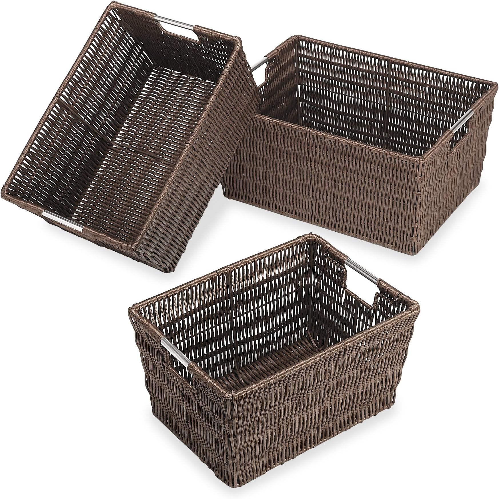 Rattique Java Set of 3 Pieces Storage Baskets -Small (8.5"x11.4"x5.5"), Medium (9.8"x13"x6") and Large (11.4"x14.6"x6.5")