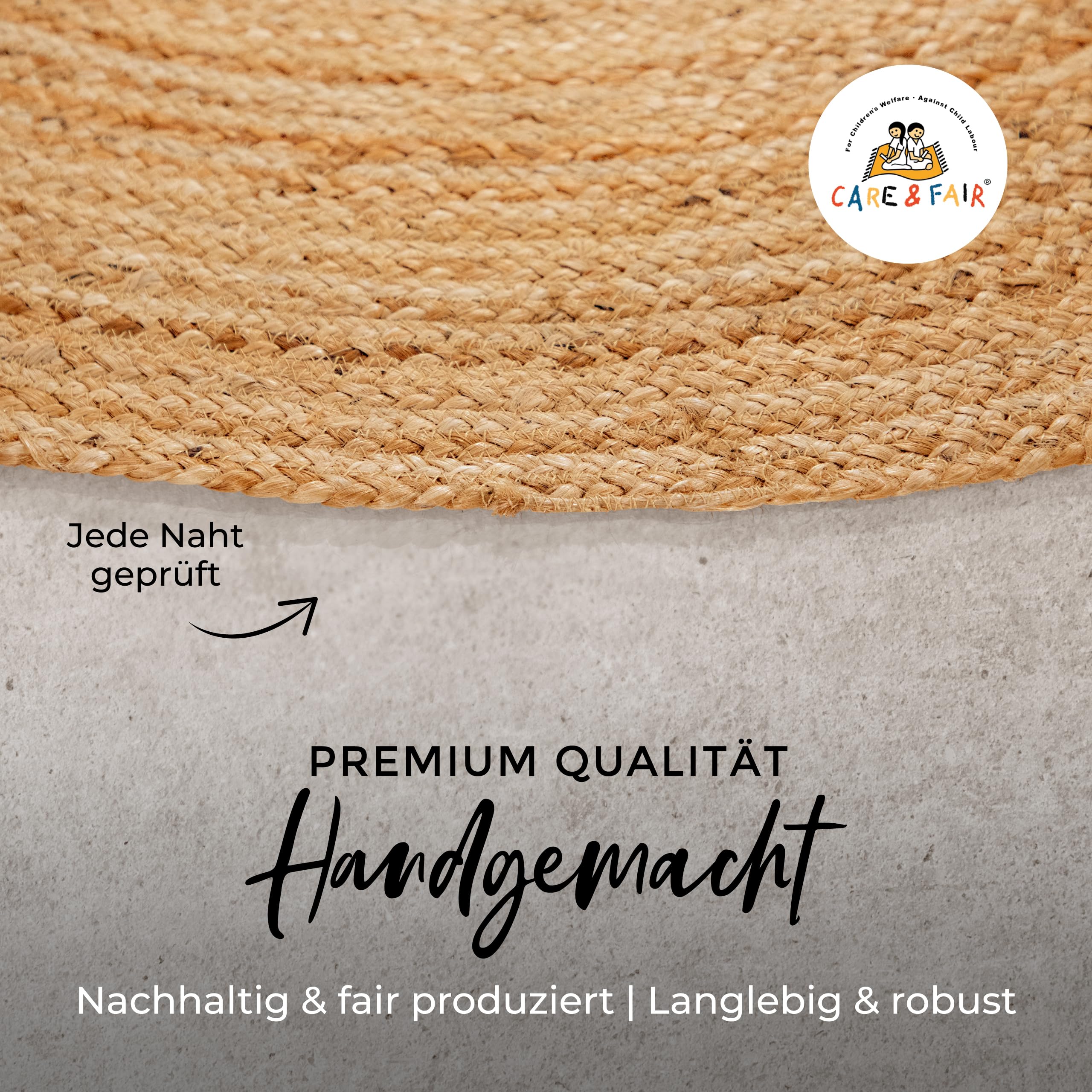carpetfine Juteteppich Nele Beige handgewebt aus Jute Ø 60 cm | Kleiner Naturfaserteppich Rund im Boho Style für Wohnzimmer, Küche und im Flur