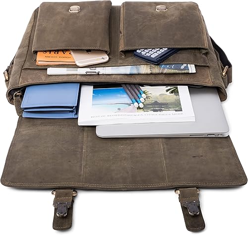Miniatura 5 de LEABAGS Maletines de cuero para hombre - Bolso Cambridge de cuero genuino para portátil de 15 pulgadas - Bolso de mensajero vintage
