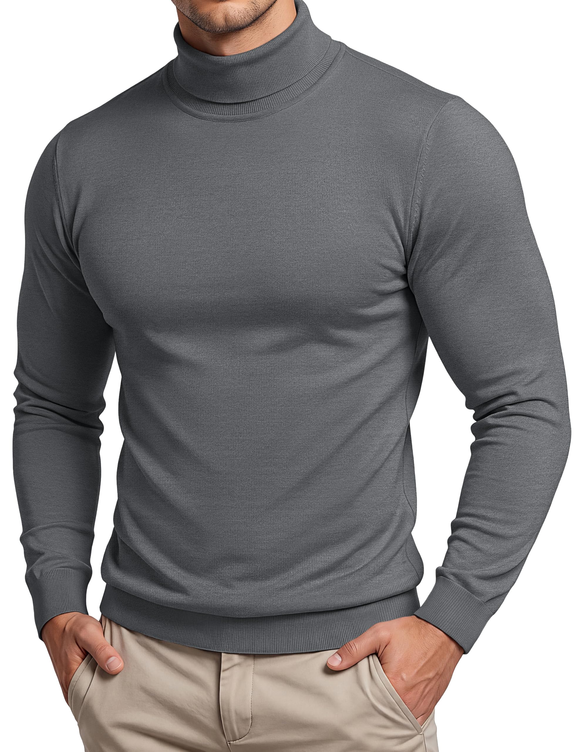 CRYSULLY Mens Turtleneck Sweaters Long Sleeve Slim Fit Knitted Pullover