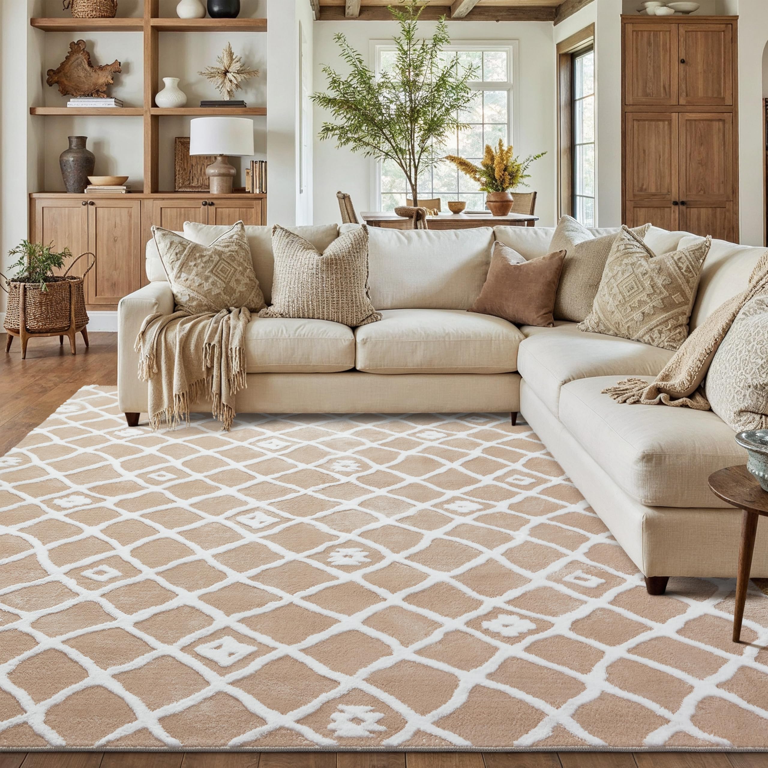 PureCozy Beige Teppich Wohnzimmer 200x300cm Boho Schlafzimmer Waschbarer Groß Teppiche 3D Effekt Gegend Kurzflor Flauschig Rutschmatte Esszimmer Kinderzimmer Bettvorleger Carpet