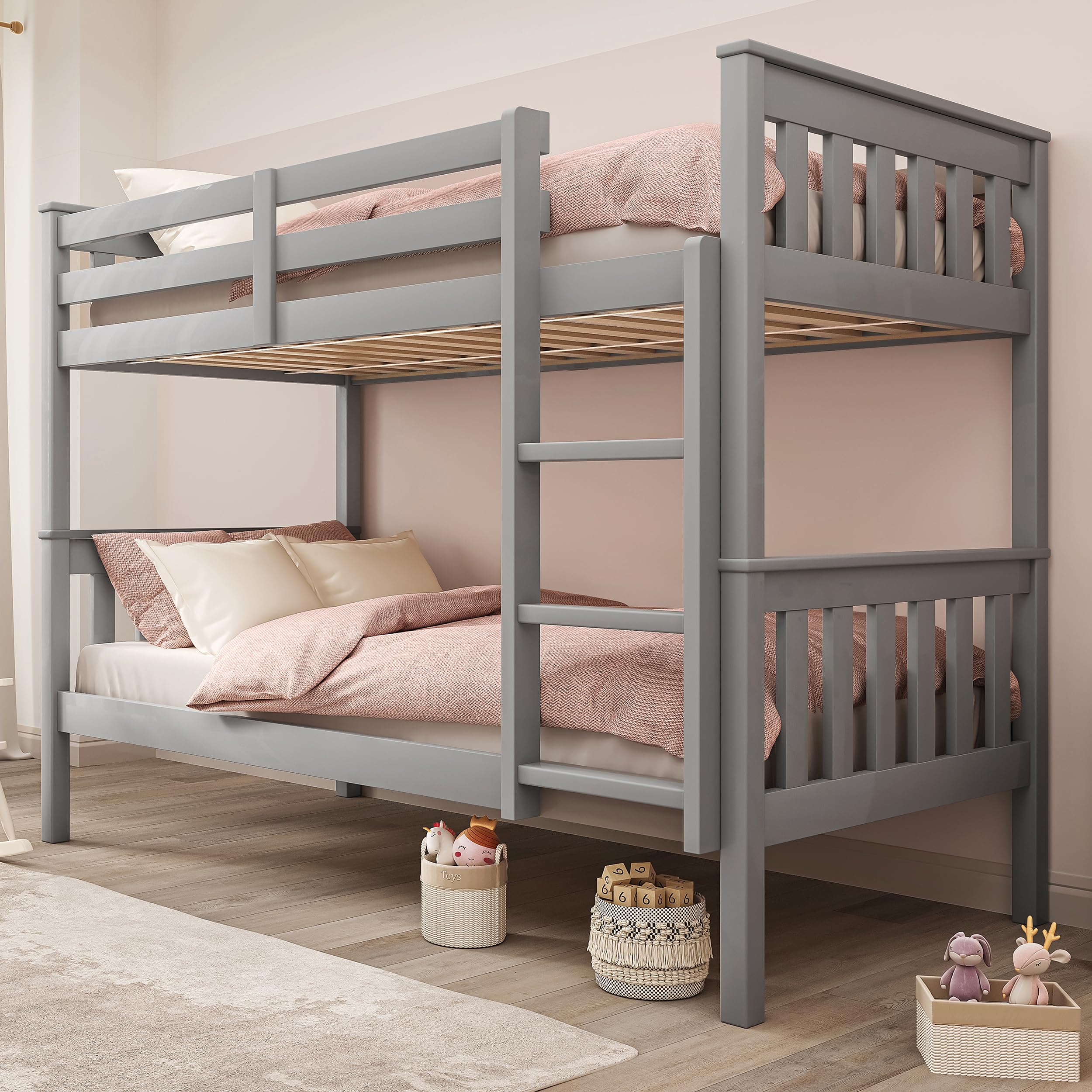 Blisswood Double Bunk Bed, 3ft Single Bed Frame with Ladder, Extra Strong & Durable, Wooden Kids bunk beds, Twin Sleeper for Kids, Children, Adults, Double Bed Frame With Under Bed Storage (Grey) โ image 1