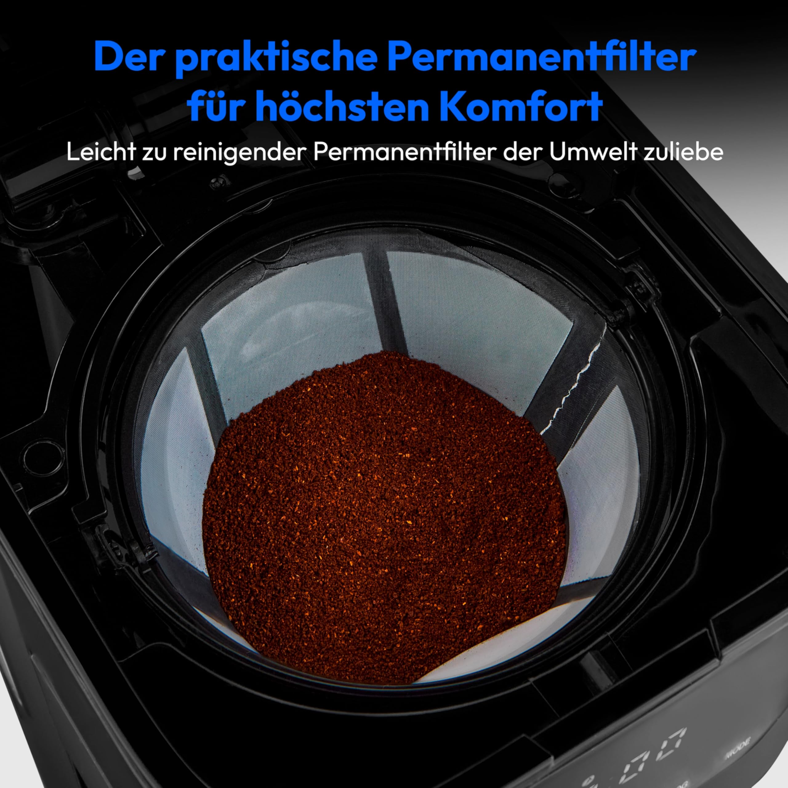 MEDION Kaffeemaschine mit Thermoskanne und Timer (Filtermaschine, 8 Tassen, 1,2 Liter, 900 Watt, 3 Stufen, Warmhaltefunktion, Timer Zeitschaltuhr, Antitropf, Display, MD18458) matt schwarz