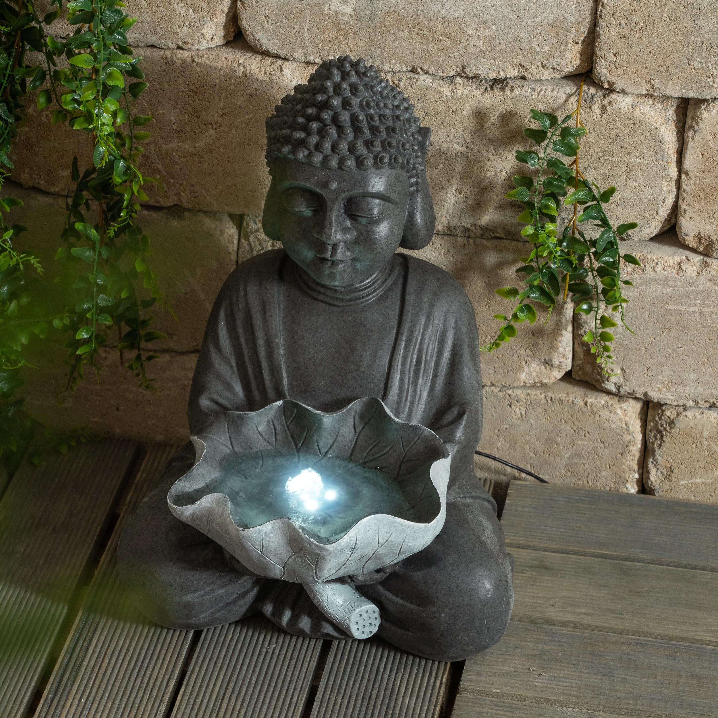 esotec Solar Gartenbrunnen Wasserspiel Buddha außen Akku & LED 101331