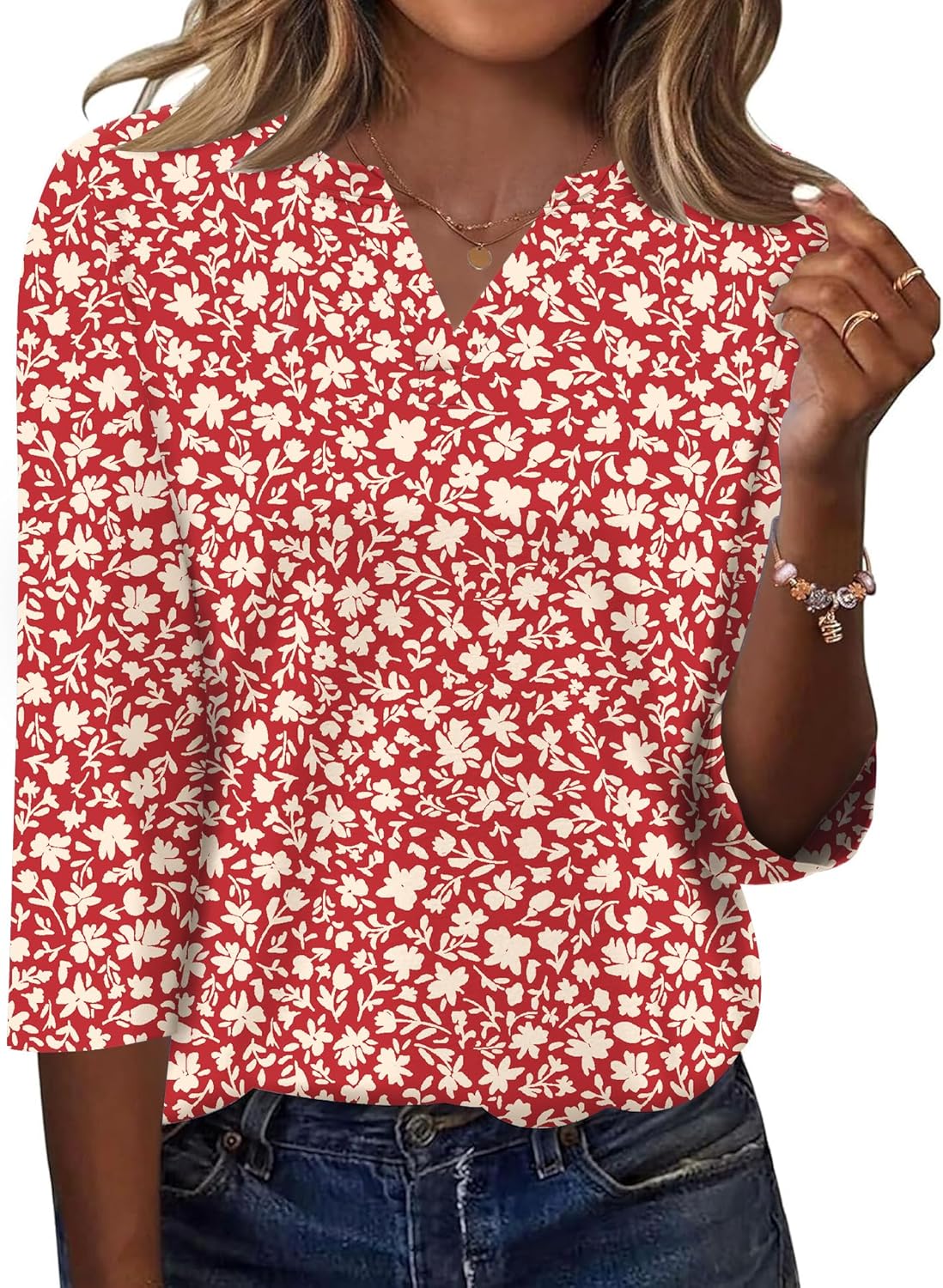 LOMON Womens Tops 3/4 Length Sleeve V Neck Business Casual Blouses Summer Tees Shirts 2025