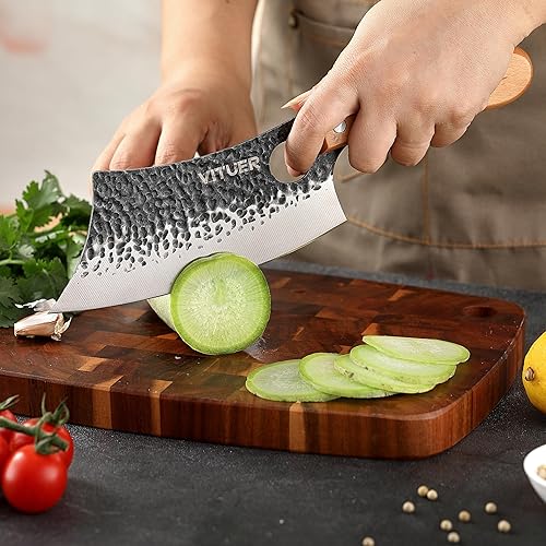 Miniatura 9 de Juego de 9 cuchillos de campamento vikingos de carnicero, cuchillo de chef serbio de 7 pulgadas, cuchillo vikingo de 6.5 pulgadas, 3 fundas de