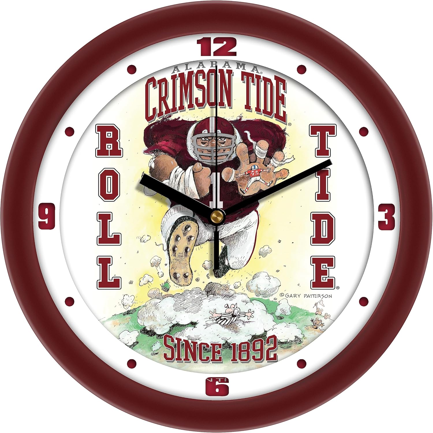 SunTime Alabama Crimson Tide Football Wall Clock, Steamroller by Gary Patterson, Non Ticking Silent Movement, 11.5"