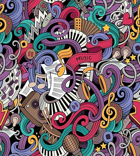 Miniatura 2 de Ambesonne Juego de funda de edredón hipster, diseño musical dibujado a mano, instrumentos abstractos con micrófono, tambores y teclado,