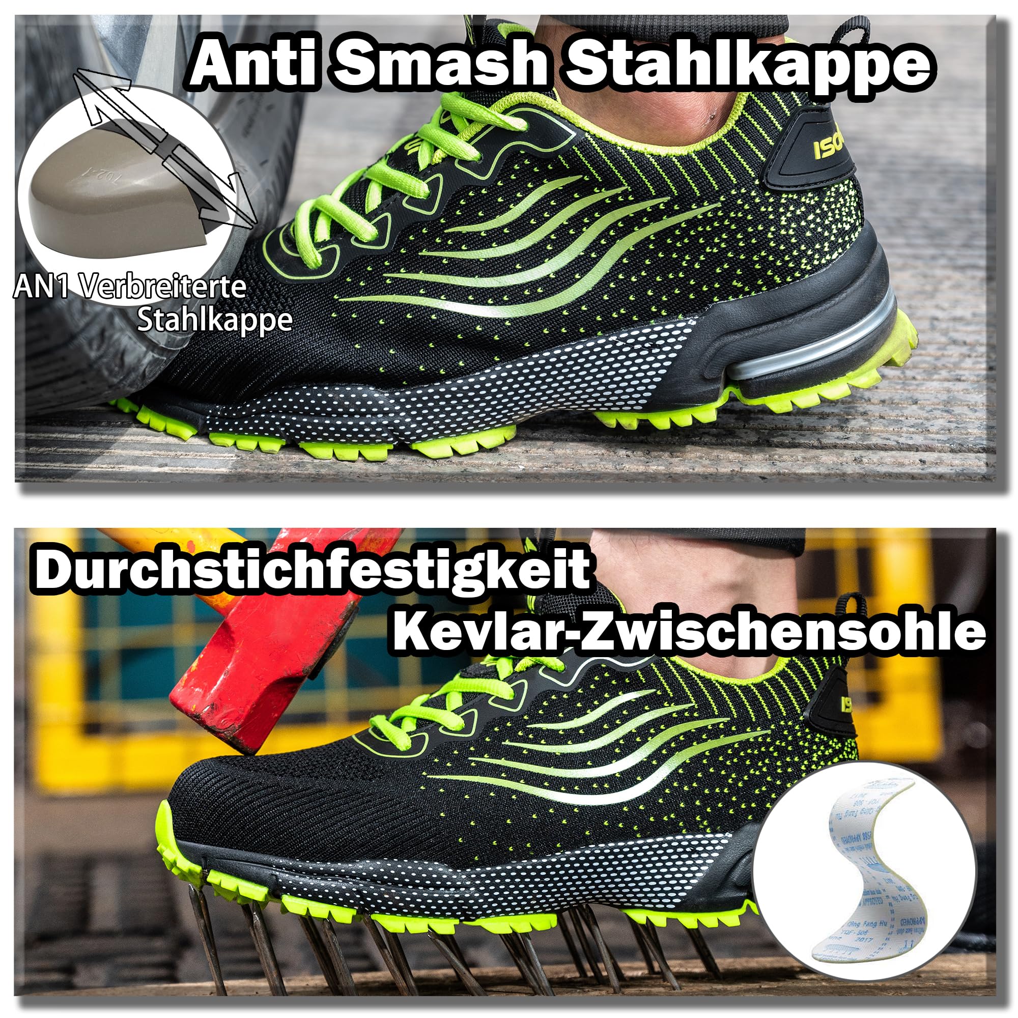 ISOOUS Sicherheitsschuhe Herren Damen Arbeitsschuhe Leicht Atmungsaktiv rutschfest Stahlkappe Schutzschuhe