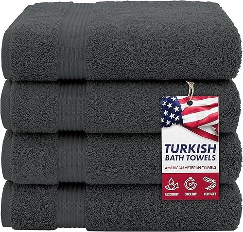Miniatura 72 de American Veteran Towel, Paquete de 4 toallas de baño turcas 100% algodón para baño, 27 x 54 pulgadas, extra grandes, de secado suave, color beige