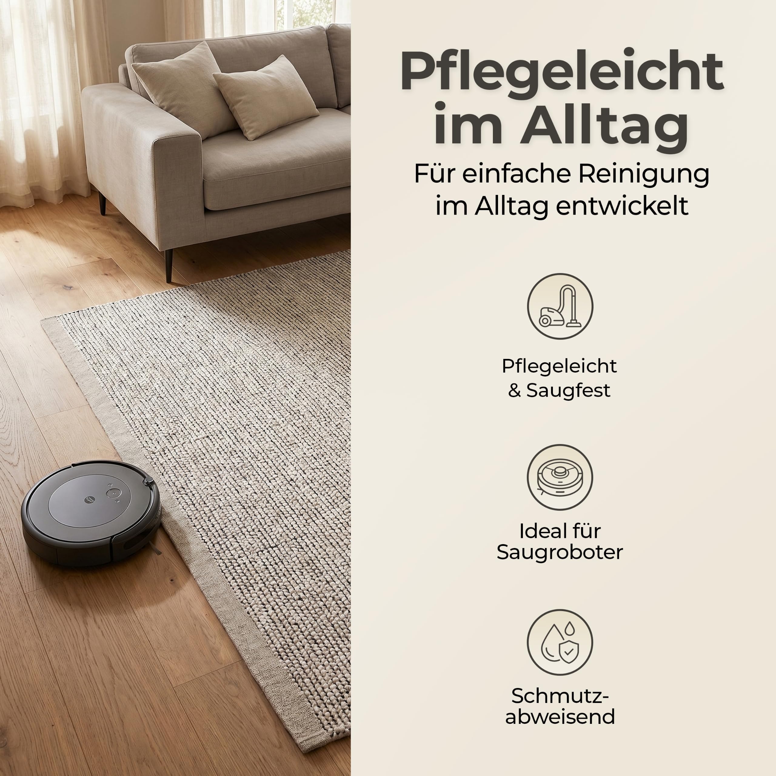 MY-RUG handgewebter Wollteppich 160 x 230 cm aus gewalkter Schurwolle | weicher Teppich aus Wolle | Wohnzimmerteppich, Naturteppich, Wendeteppich, robust & pflegeleicht | Roshni Beige Creme Grau