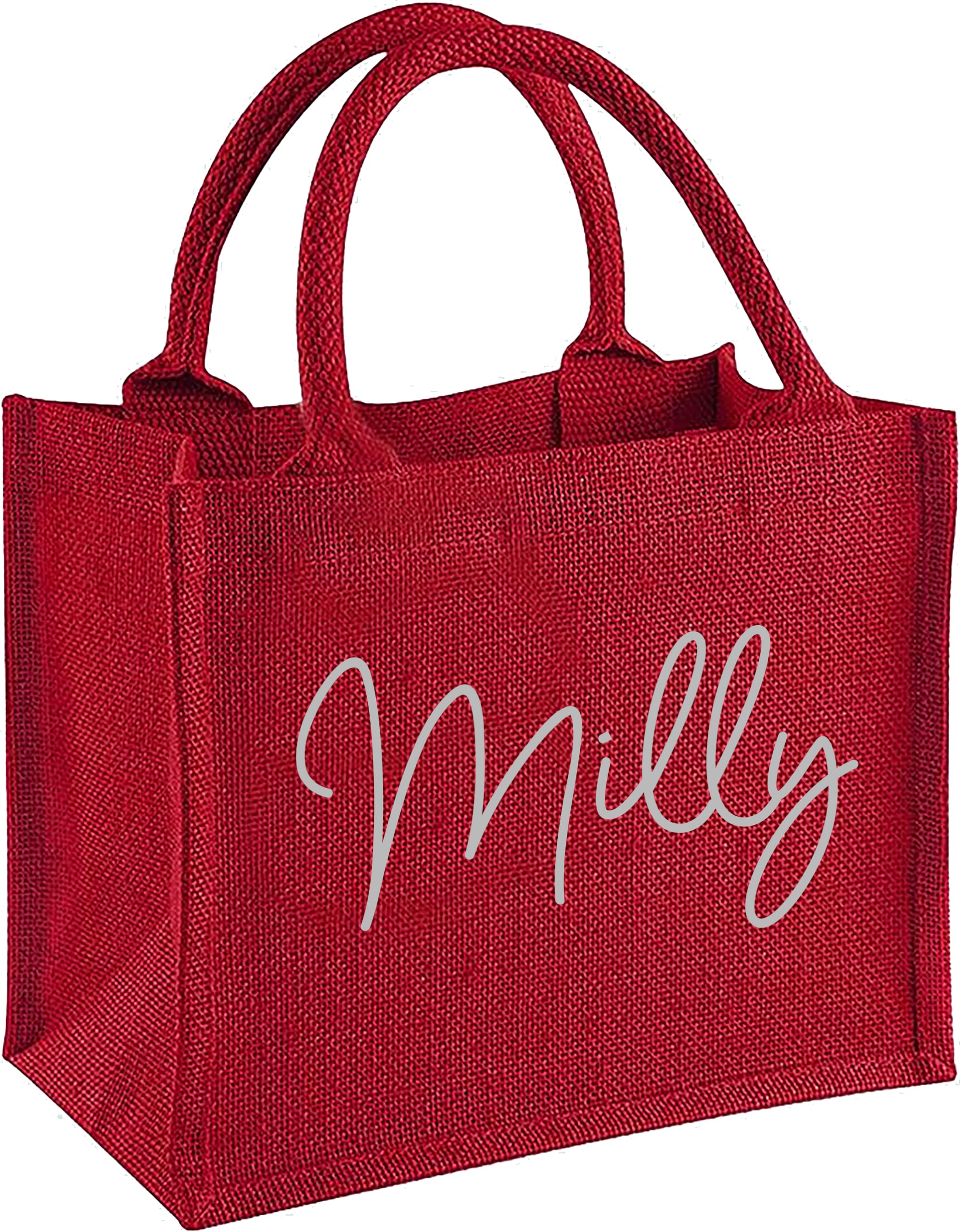 Personalised Christmas Bag, Jute Bags For Christmas, Red, Custom Party Bags, Custom Name, Glitter, Xmas Present, Ladies, Girls (SILVER)