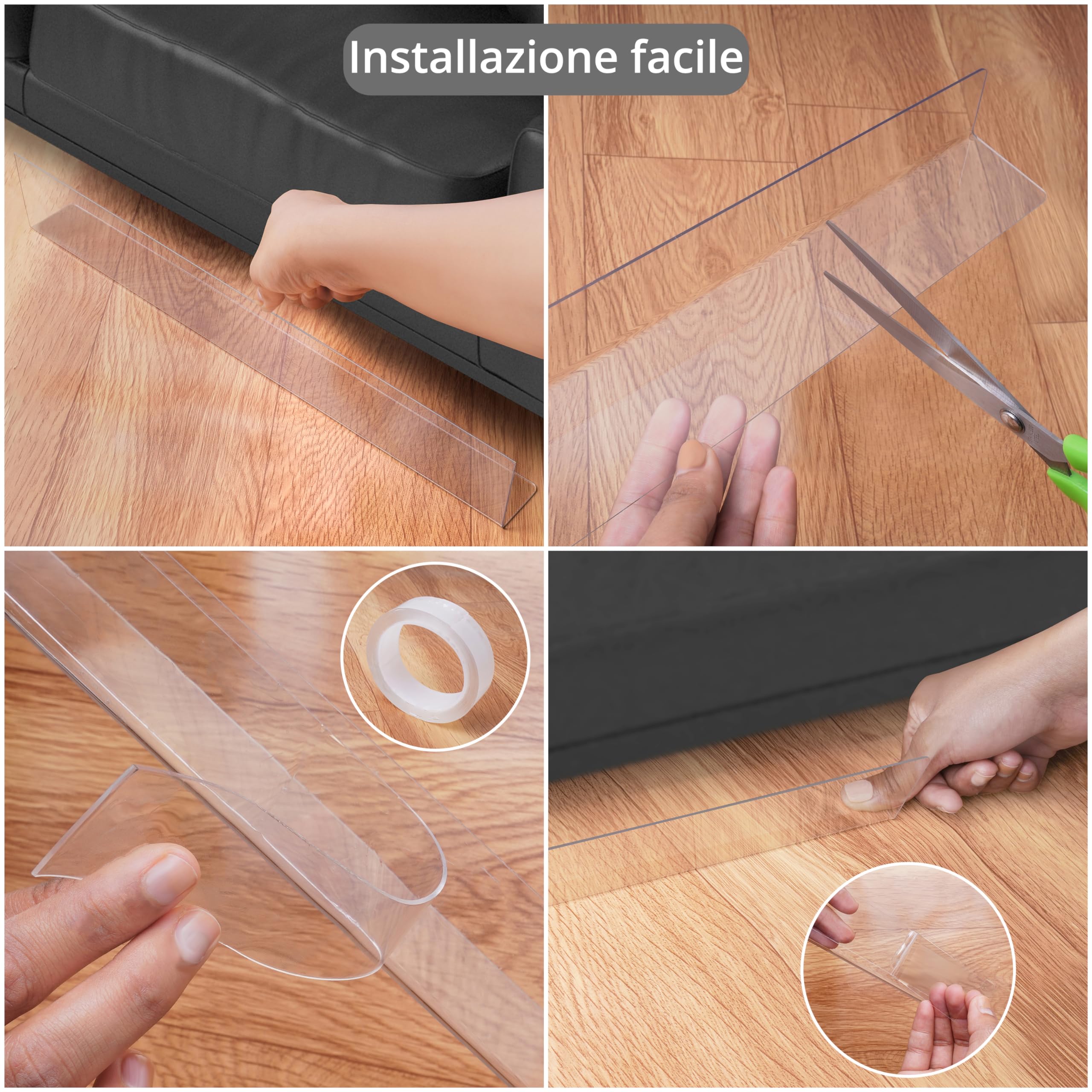 Paracolpi Barriera Letto per Giocattoli [Confezione da 8] - Blocca sotto Divano Trasparenti Adesivi Anche per Letto, Divano, Armadio, Comò, Cucina - Barriera Divano Anti Polvere e Animali