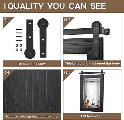 Miniatura 6 de Espejo de puerta de granero de granja  21 x 30 pulgadas, espejo de pared con marco de madera rústica para baño, sala de estar, decoración de pared