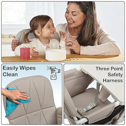 Miniatura 5 de Primo PopUp - Silla alta plegable para bebé de 6 a 36 meses, silla alta plegable estilo playa gris pardo con bandeja extraíble apta para