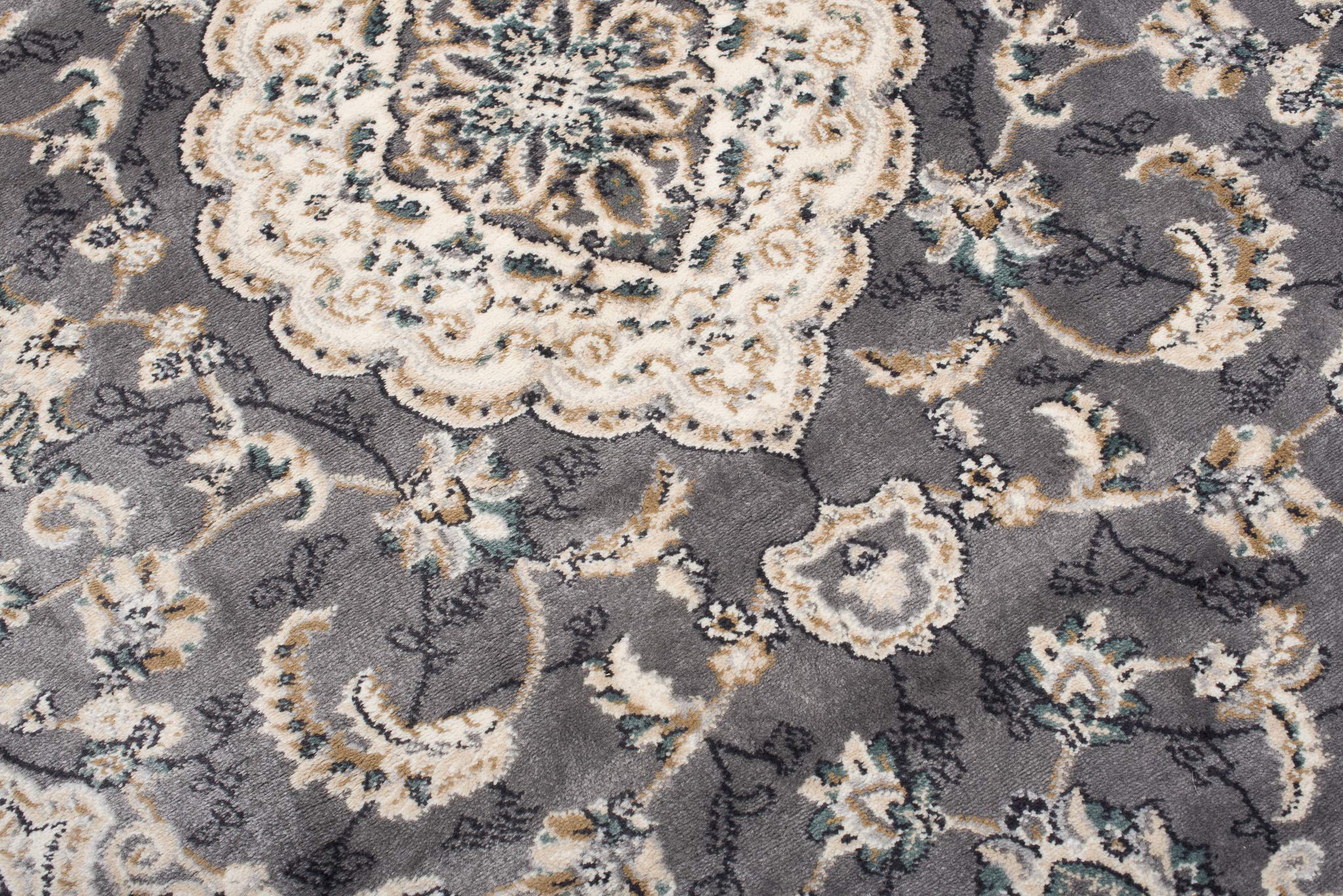 TAPISO Dubai Teppich Kurzflor Klassisch Orientalisch Creme Grau Floral Ornament Bordüre Design Wohnzimmer Schlafzimmer Meliert ÖKO-TEX 80 x 150 cm