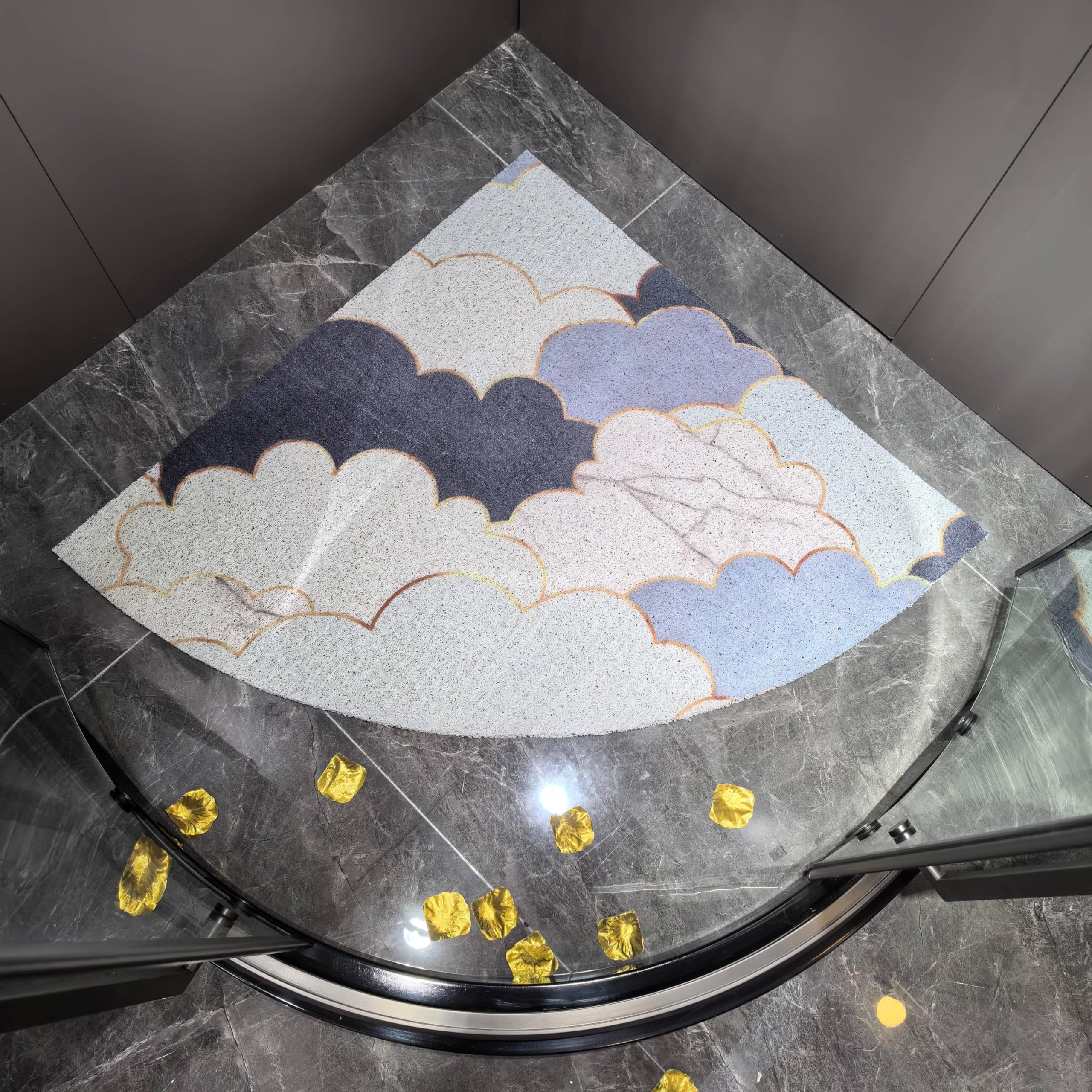 Corner Shower Mat Non Slip Anti Mould, Non Slip Shower Mats for Inside Shower, Soft and Comfortable PVC Loofah Curved Shower Mat with Many Drain,E,36x36inch(90x90cm)