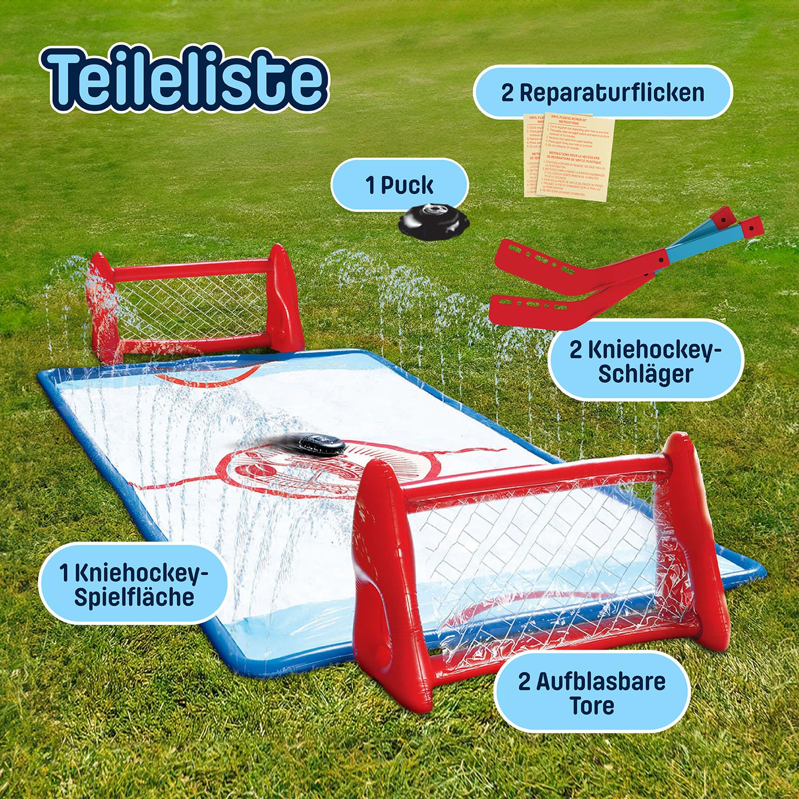 Wham-O Slip N Slide Wasser-Kniehockey-Set mit 2 aufblasbaren Toren, 2 Schlägern und 1 Puck