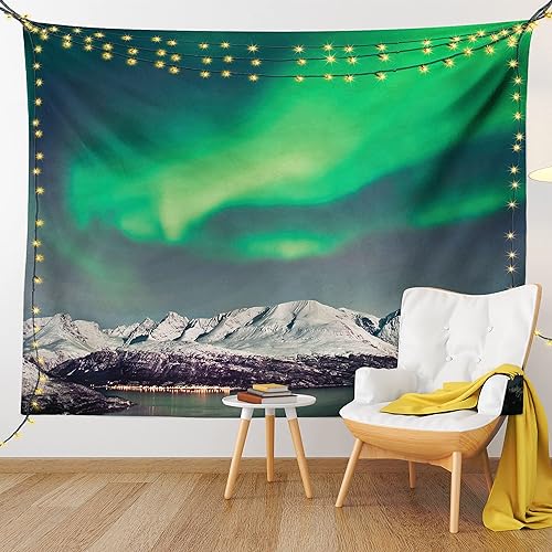Miniatura 9 de Lunarable Nature Tapestry King Size, Aurora Above Fjords Nordic Aurora Borealis Sky Arctic Solar Scenery, Wall Hanging Bedspread Bed Cover Wall
