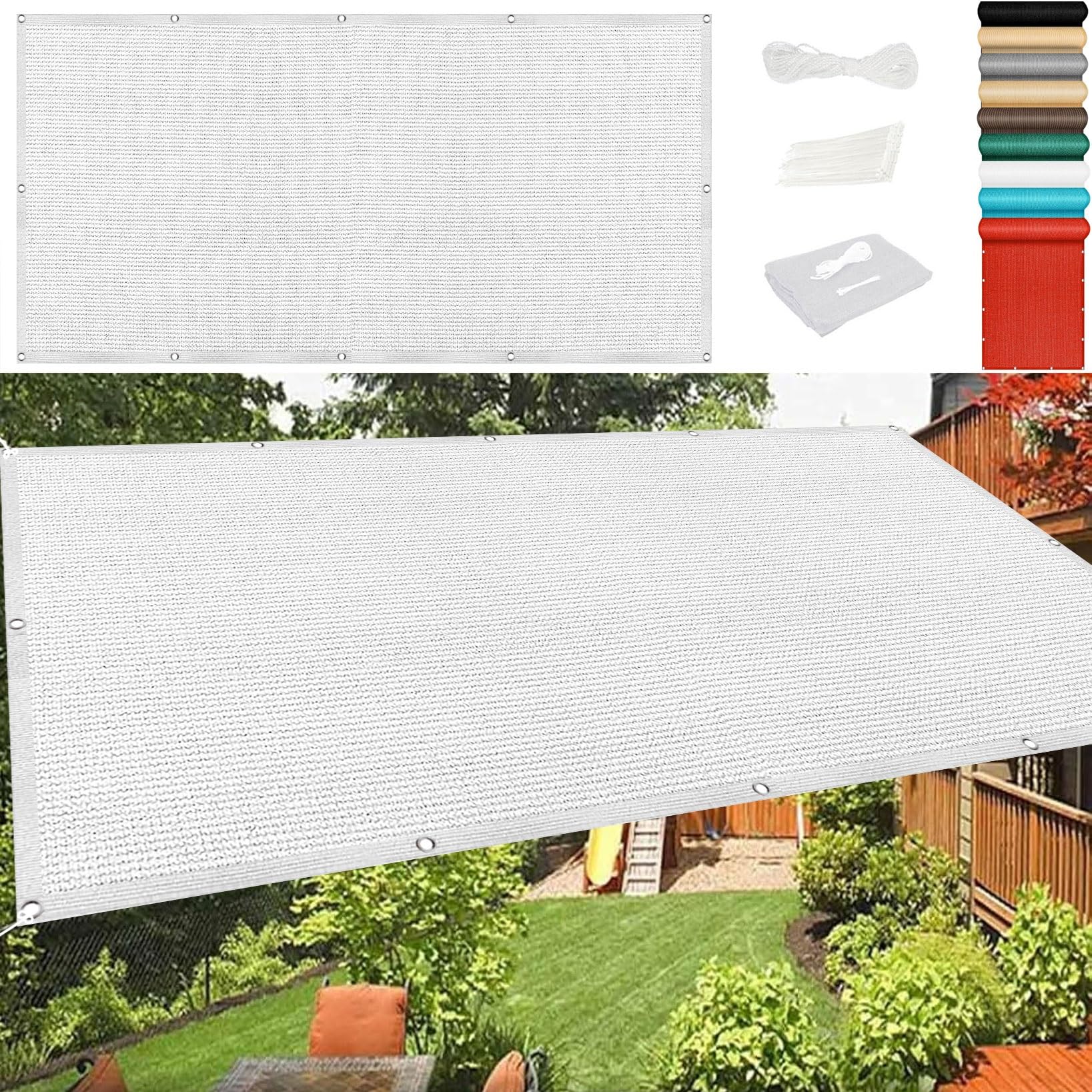 Voile ombrage rectangulaire 130x600 cm blanc avec oeillets pour bâche de jardin