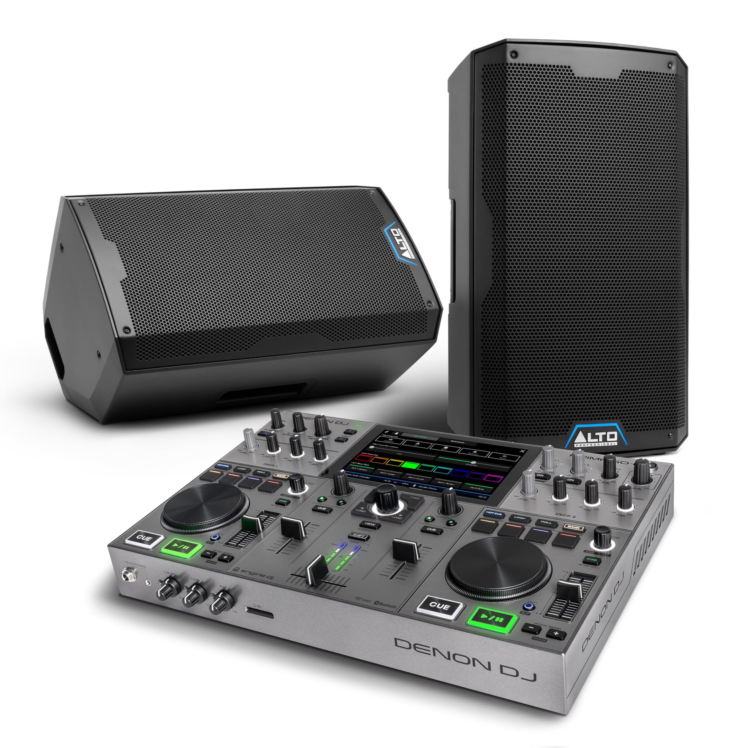 Pack Contrôleur DJ Denon DJ PRIME GO+ et Paire d'Enceintes de Sonorisation Actives ALTO TS412 pour Musique Live, Sets DJ, Événements, Production Musicale