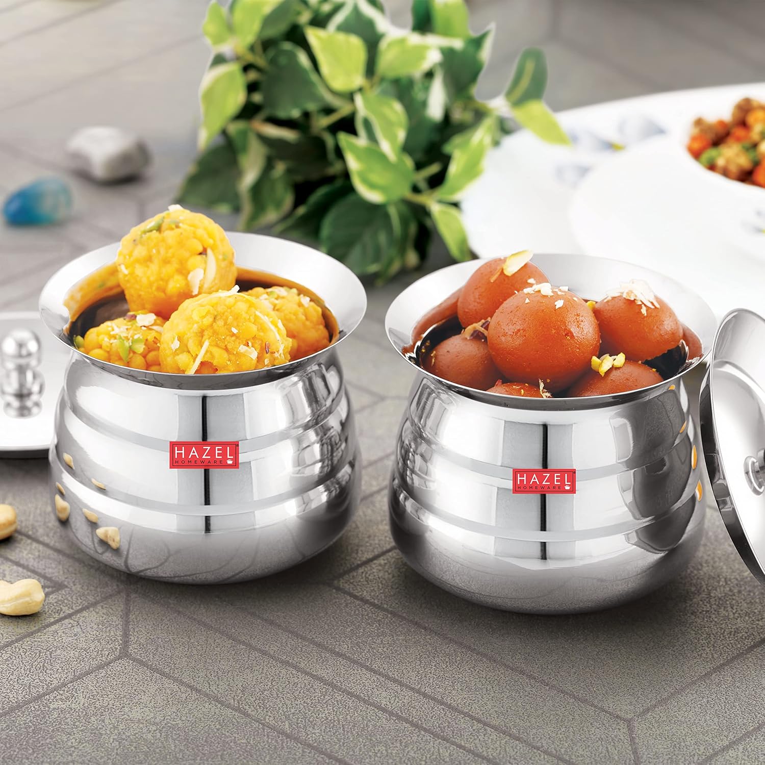 Buy HAZEL Stainless Steel Serving Handi Set of 2 500 ml with 0.5