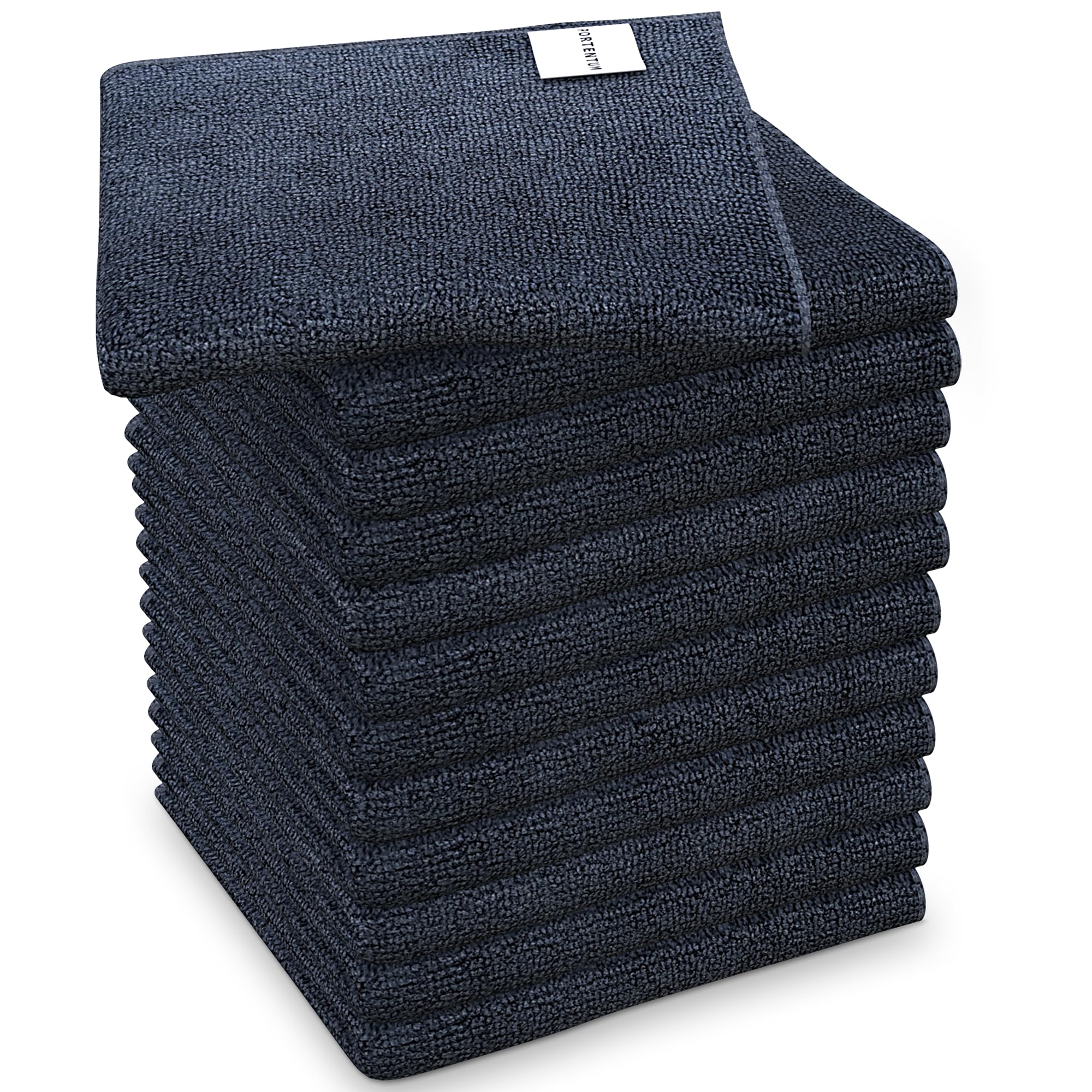 PORTENTUM Microfibre Cloths, Set of 12, Dark Grey - Multipurpose Cleaning Cloths of 360 g/m2 for Car, Glass, Kitchen and Bath, Washable and Non-Abrasive, 12.6 x 12.6 in