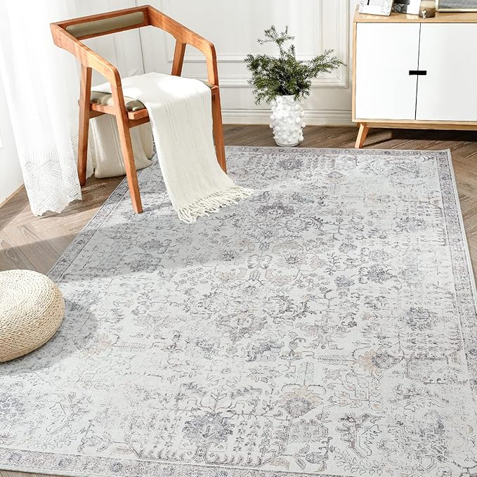 JINCHAN Area Rug 6x9 Vintage Rug Indoor Washable Rug Gray Retro Accent