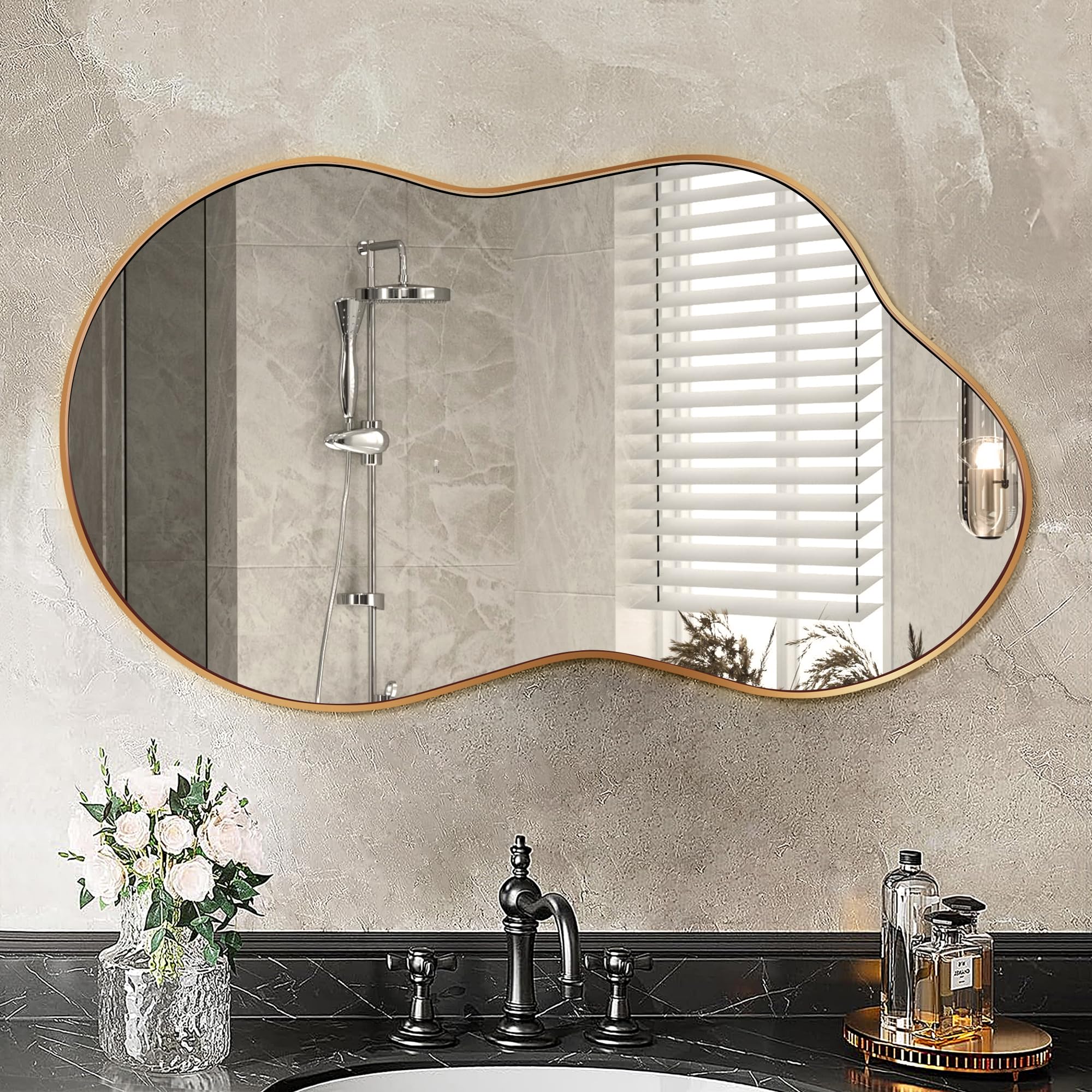 Fahomiss Specchio Da Parete Irregolare, Specchio Decorativo Asimmetrico con Cornice in Lega Di Alluminio Qualità Aeronautica per Bagno, Camera Da Letto, Soggiorno, Ingresso