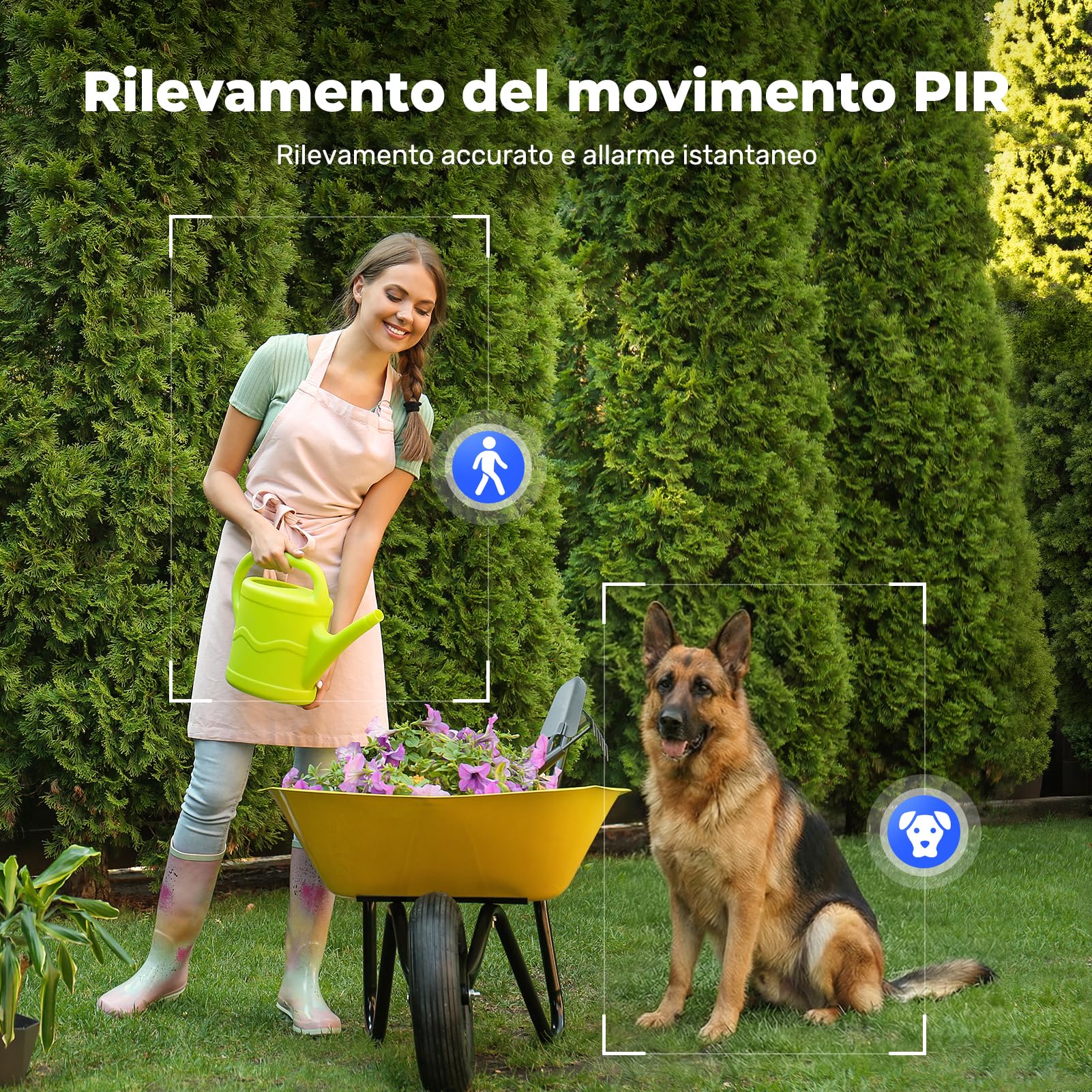 Codnida 4G Telecamera Esterno con Pannello Solare, 2K Telecamera Sanza Fili con Scheda Sim, 355° PTZ Videocamera Sorveglianza, Audio Bidirezionale, Rilevamento del Movimento, Visione Notturna a Colori