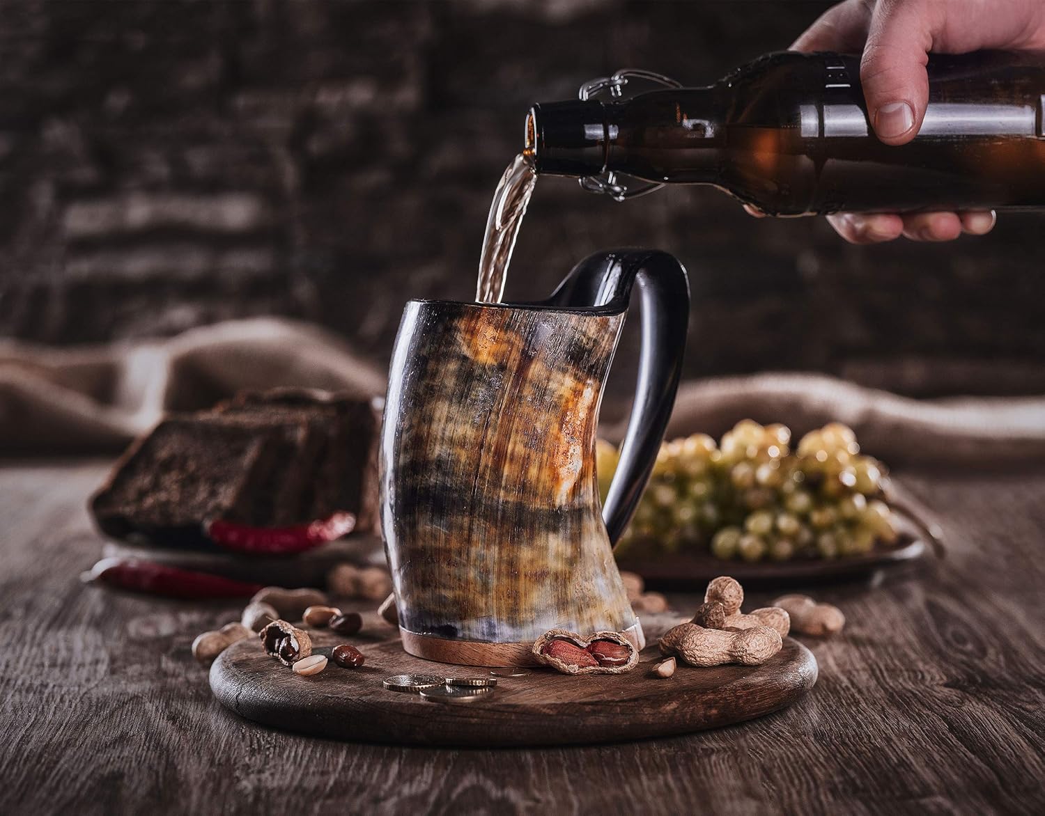 Norse Tradesman Original LG Viking Drinking Horn Mug - 100% Authentic Beer Horn Tankard With Rosewood Base & Burlap Gift Sack | The Original, High Polish, approx. 16 oz - Image 8