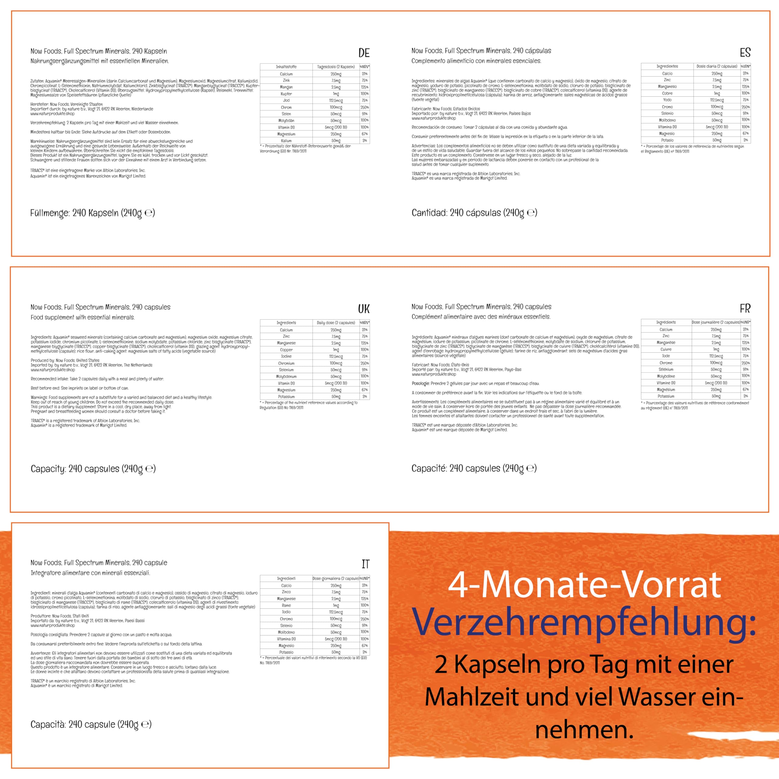 Now Foods, Full Spectrum Mineral Caps, 240 Kapseln, Laborgeprüft, Mineralienmix, Glutenfrei, Sojafrei, Ohne Gentechnik