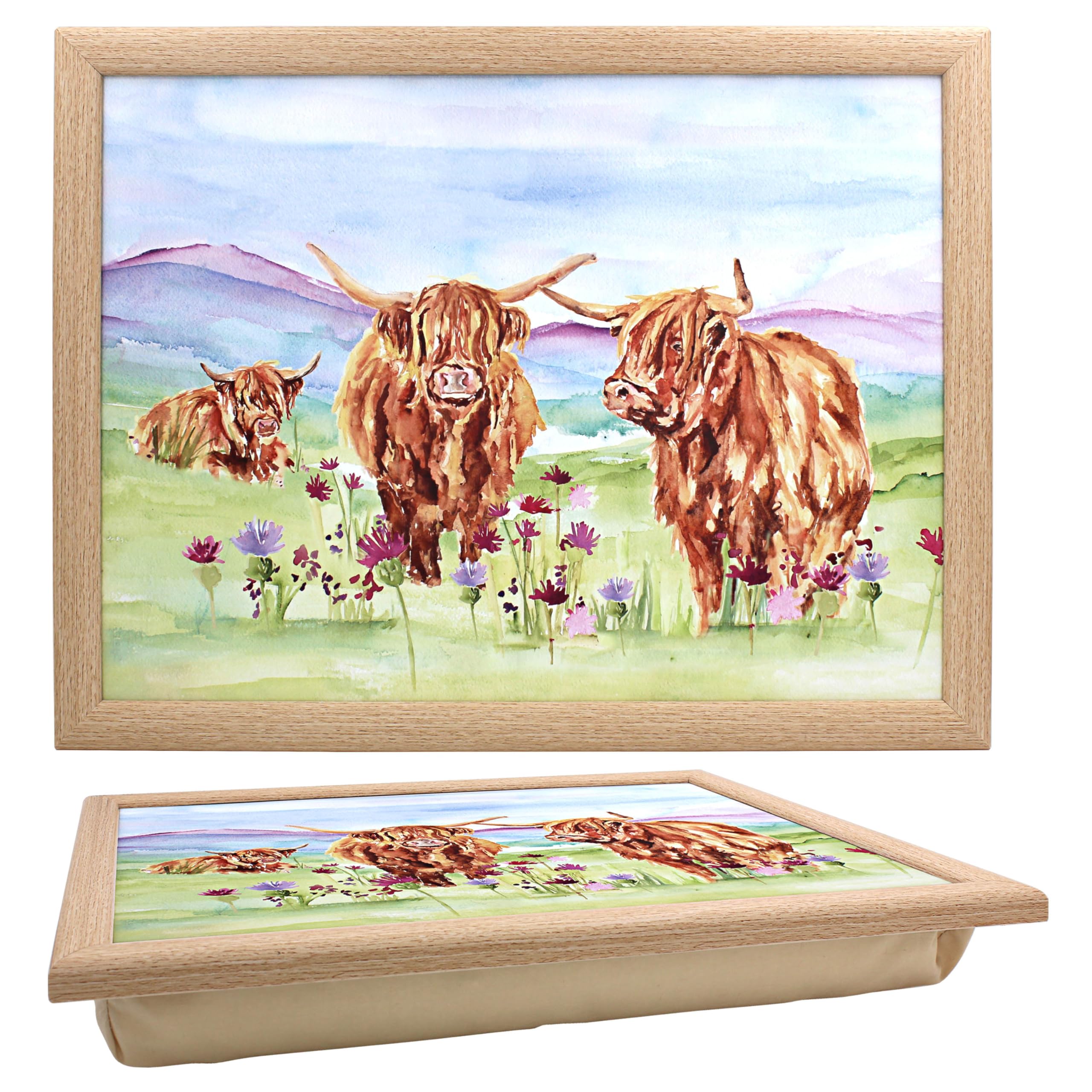 Highland Cow Laptray Farmhouse Country Cushion Serving Board Rustic Home Comfort