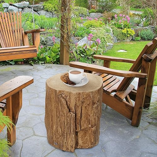 Miniatura 7 de HOMCOM Taburete de tocón de árbol, mesa auxiliar decorativa con mesa redonda, mesa auxiliar de hormigón con acabado de grano de madera, para