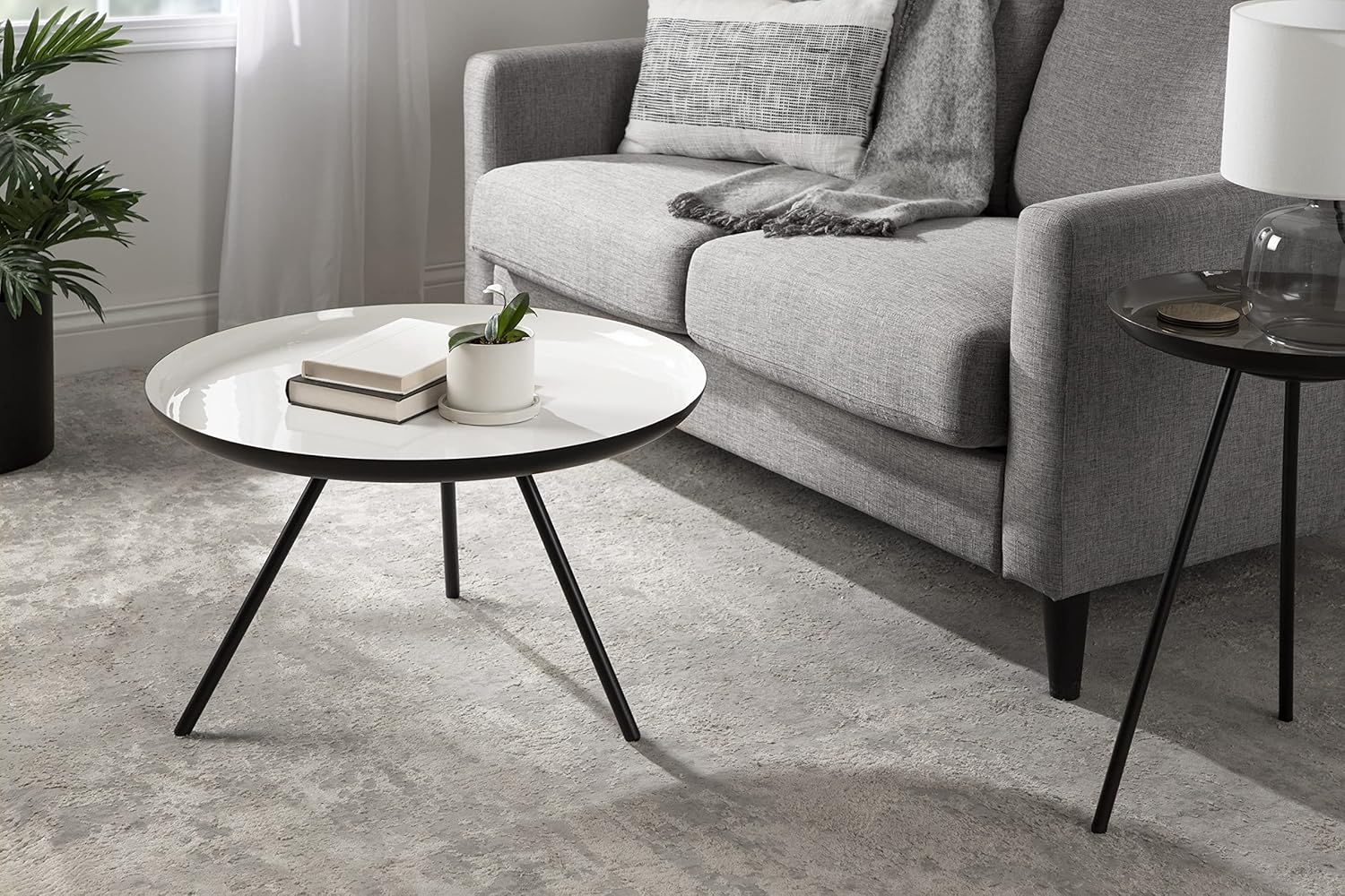 Kate and Laurel Laranya Modern Metal Coffee Table, 25 Inch Diameter, Black and White, Decorative Round Coffee Table for Display and Storage