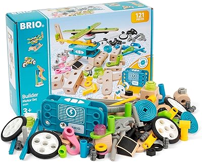 Brio Builder 34591 - Builder Motor Set - 120 Piece Construction Set STEM Toy with Wood and Plastic Pieces and a Motor for Kids Age 3 and Up