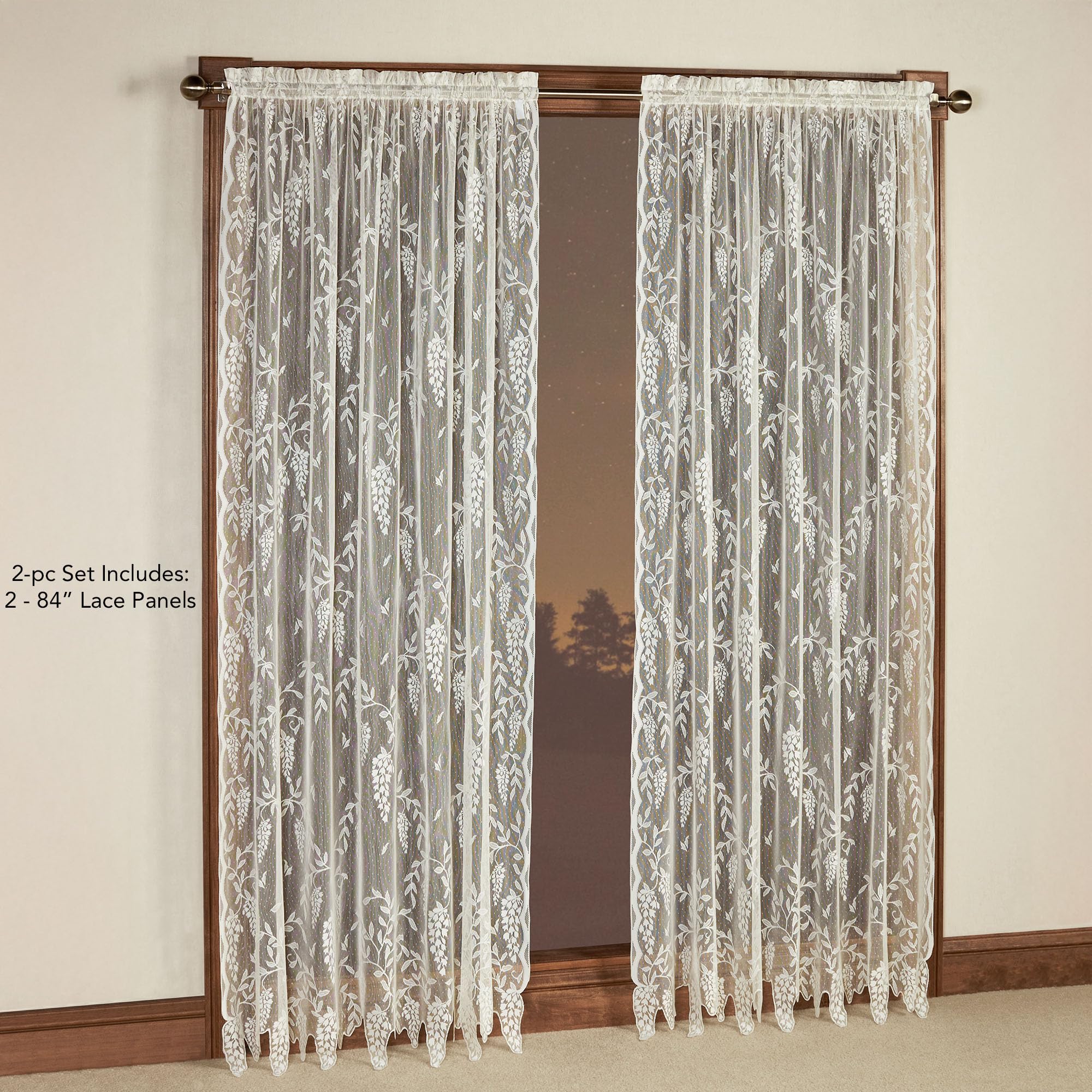 Luxury Sheer Polyester Wisteria Arbor Floral Lace Window Treatment | Flower 84L Panel Pr | Timeless Classic Traditional | Ivory | Elegance Charm | Rod Pocket Curtains | Machine wash | Light Filtering