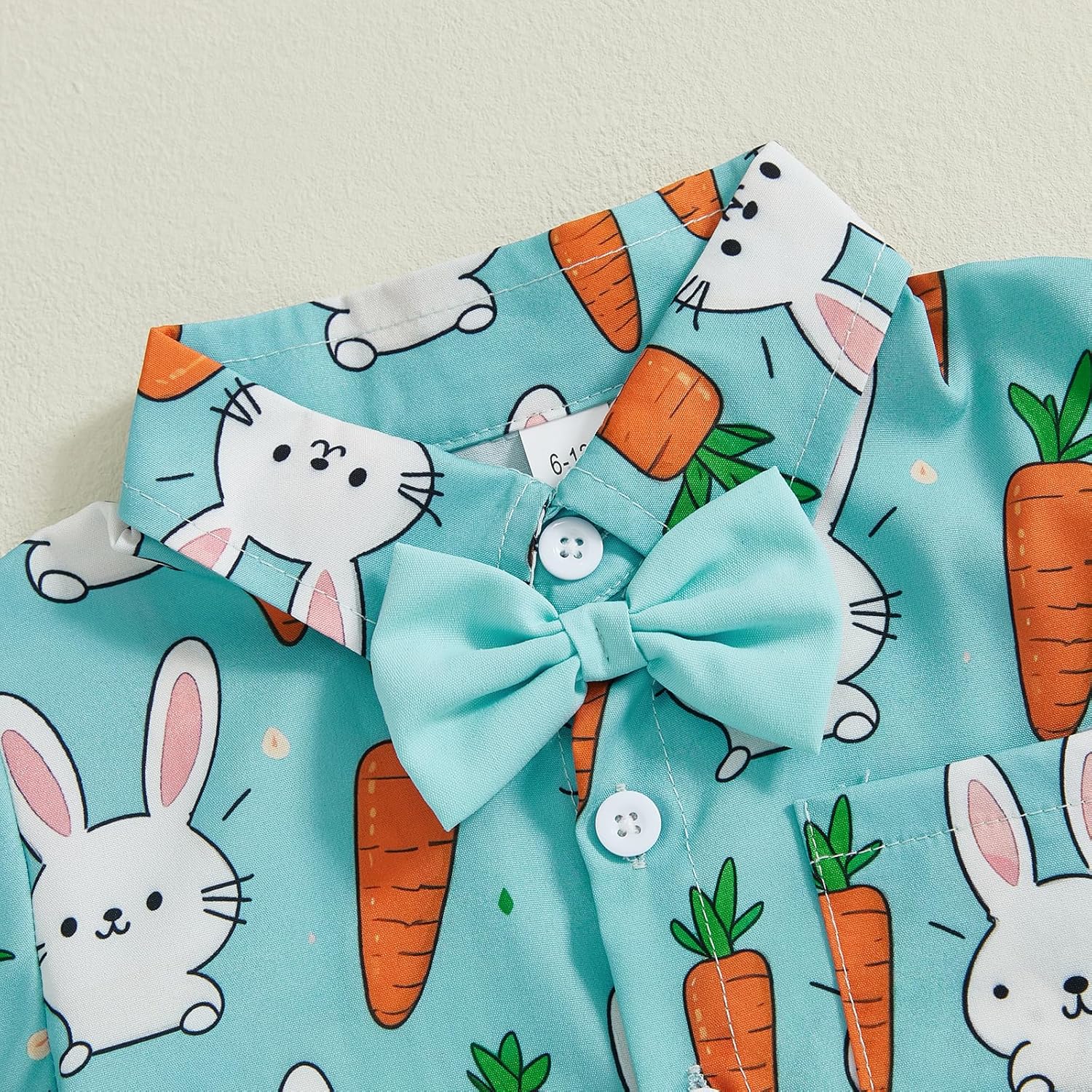Hnyenmcko Toddler Baby Boy Easter Outfit Short Sleeve Bunny Print Button Down Shirt Solid Shorts 2Pcs Summer Clothes Set - Image 3