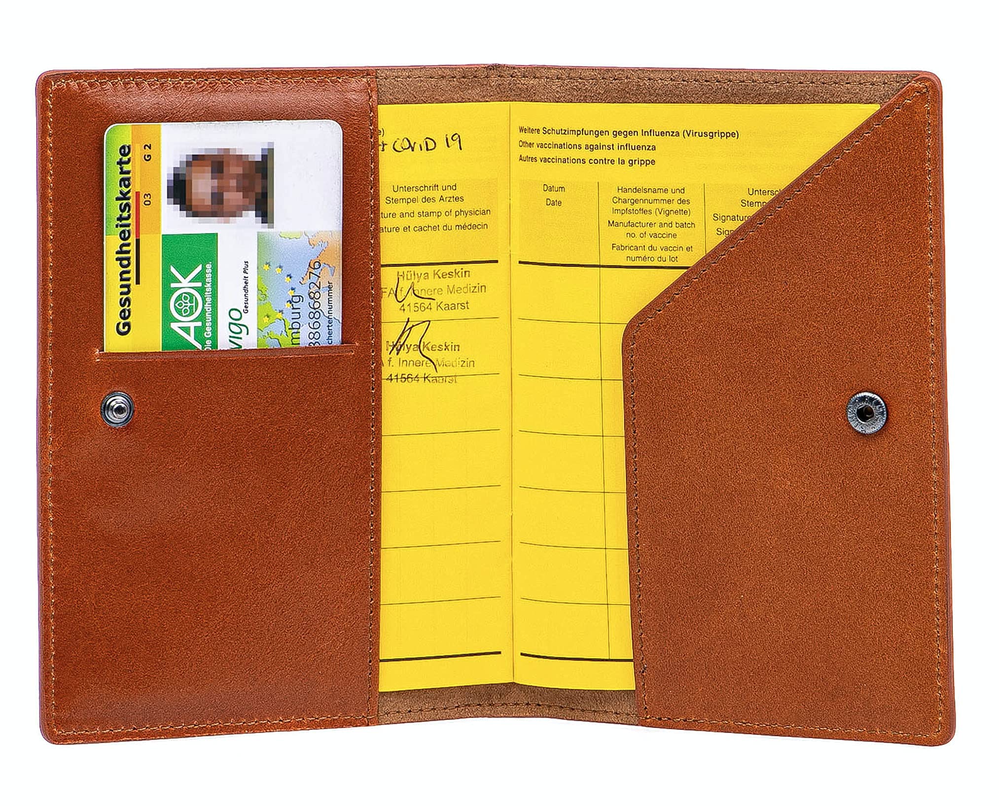 Solo Pelle Impfpasshülle, Reisepasshülle, Echtleder Passhülle, Schutzhülle Tasche für Kreditkarten Damen Herren Reisepass Geschenk, Karteninhaber, Ausweis und Reisedokumente (Cognac Braun)