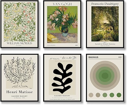 Juego de 6 impresiones artísticas retro para pared, ilustración abstracta famosa, positiva, decoración de pared, exposición, estética, Matisse,